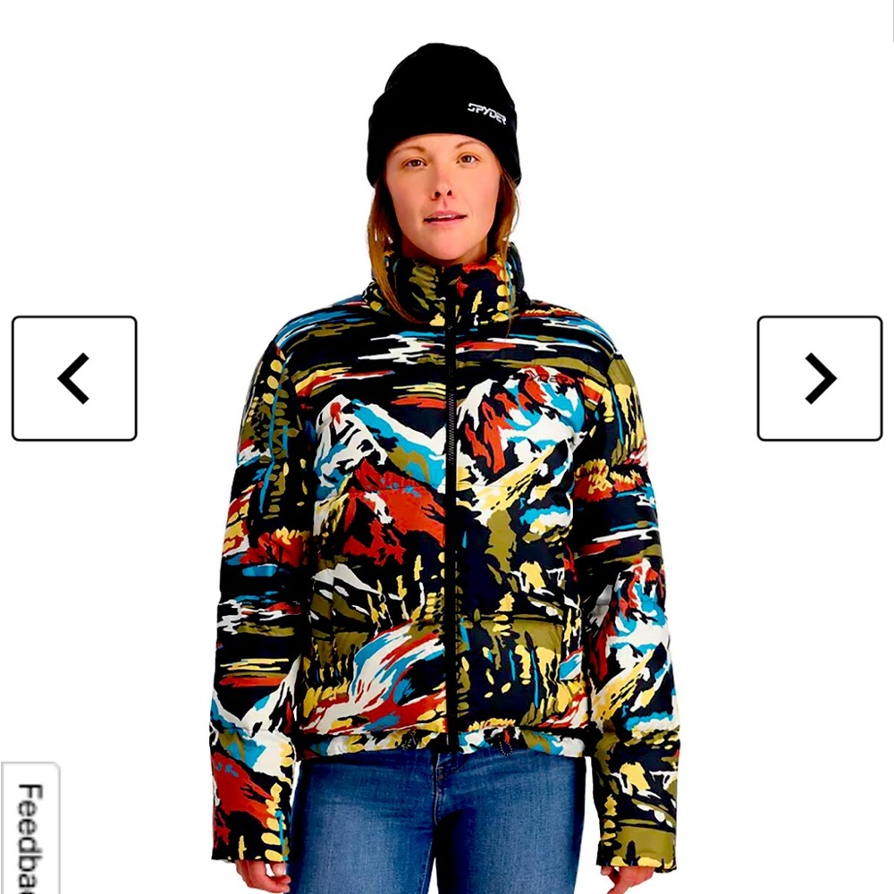 Spyder down jacket cute paint by number design M, NWOT